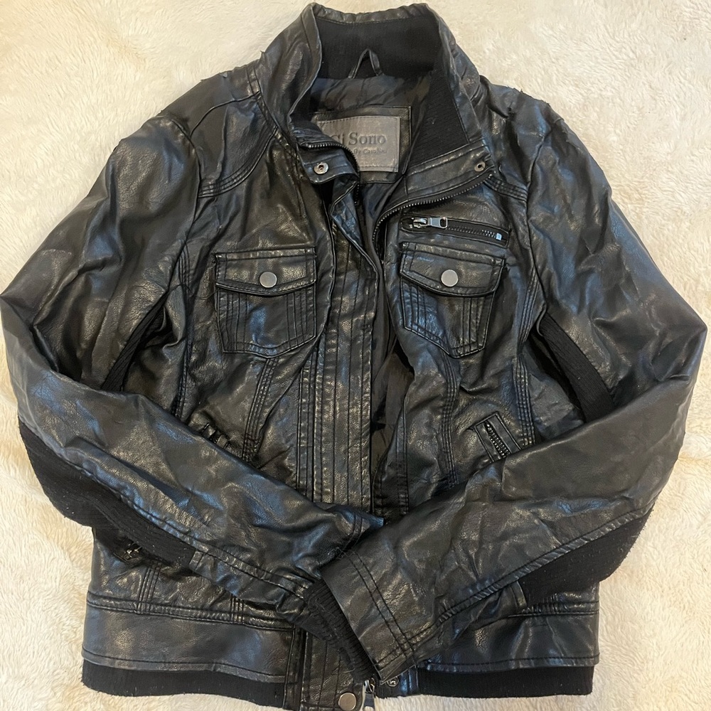 Black leather jacket.
